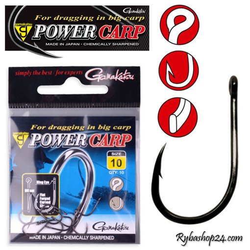 Gamakatsu Power Carp Ring Eye - 10 Fishing Hooks for Carp & Coarse