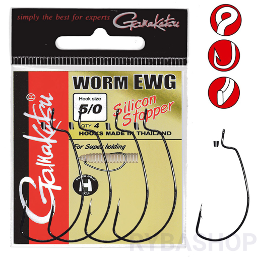 Gamakatsu Worm Offset EWG Hook #4/0 with Silicon Stopper